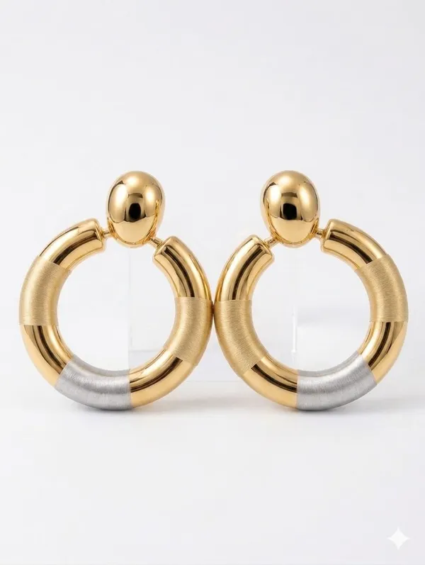 Gold_&_Black_Alloy_Thread_Wrapped_Dual-Tone_Door_Knocker_Hoop_Earrings_For_Unisex