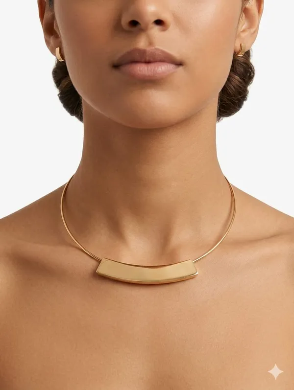 Gold_Alloy_Minimalist_Curved_Bar_Torque_Choker_Necklace_For_Unisex