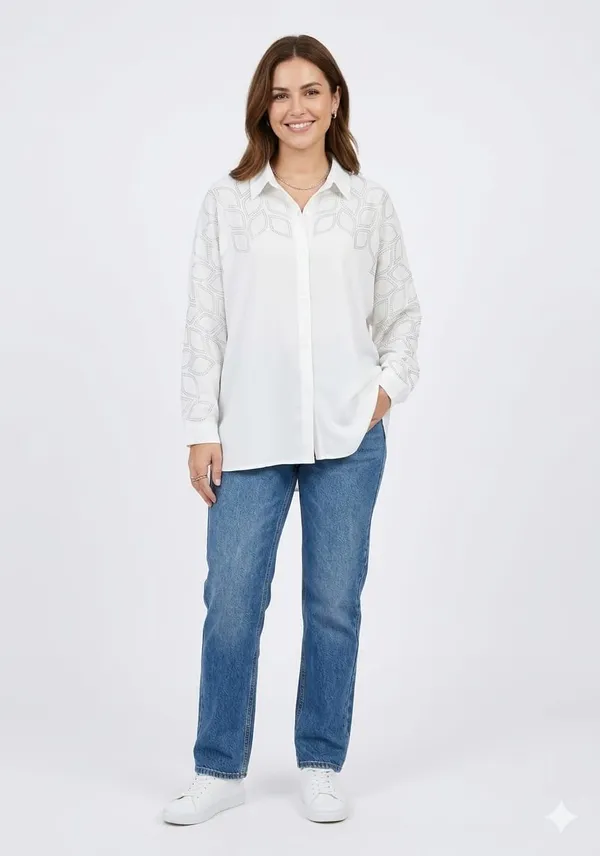 White_Satin_Oversized_Stone_Work_Geometric_Shirt_For_Women