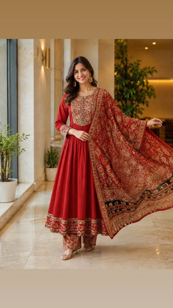 Red_Cotton_Mul_Flared_Printed_Anarkali_Suit_Set_For_Women