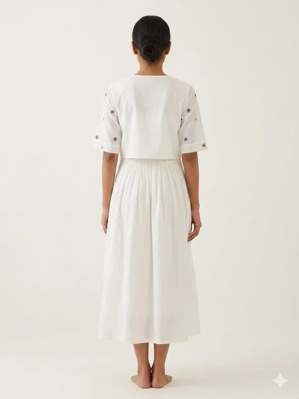 White_Cotton_Floral_Bolero_Midi_Set_For_Women