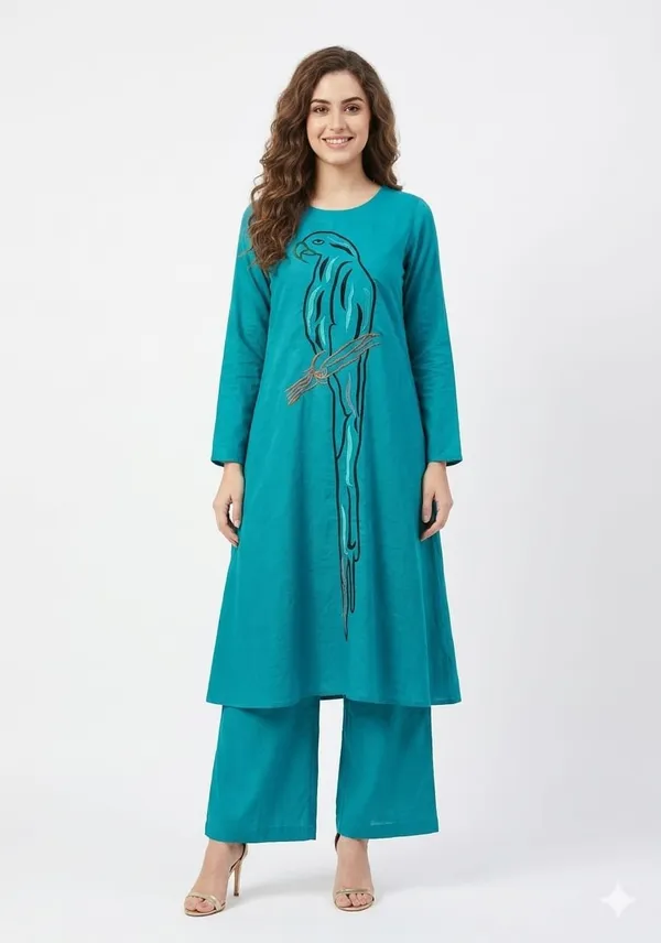 Turkish_Blue_Silk_A-Line_Avian_Embroidered_Co-Ord_Set_For_Women