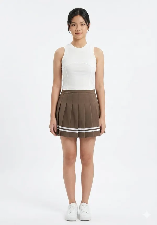 White_Brown_Cotton_Sleeveless_Crop_Top_Mini_Skirt_Co-Ord_Set_For_Women