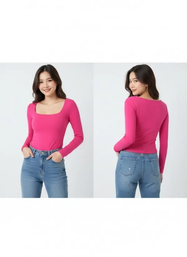 Dark_Pink_Hosiery_Fitted_Square_Neck_Top_For_Women