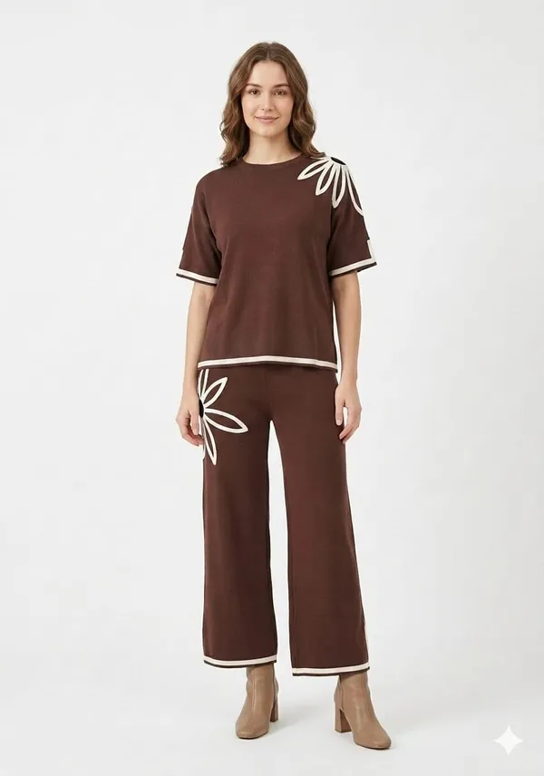 Brown_Knit_Soutache_Embroidered_Tunic_Wide_Leg_Trouser_Set_For_Women