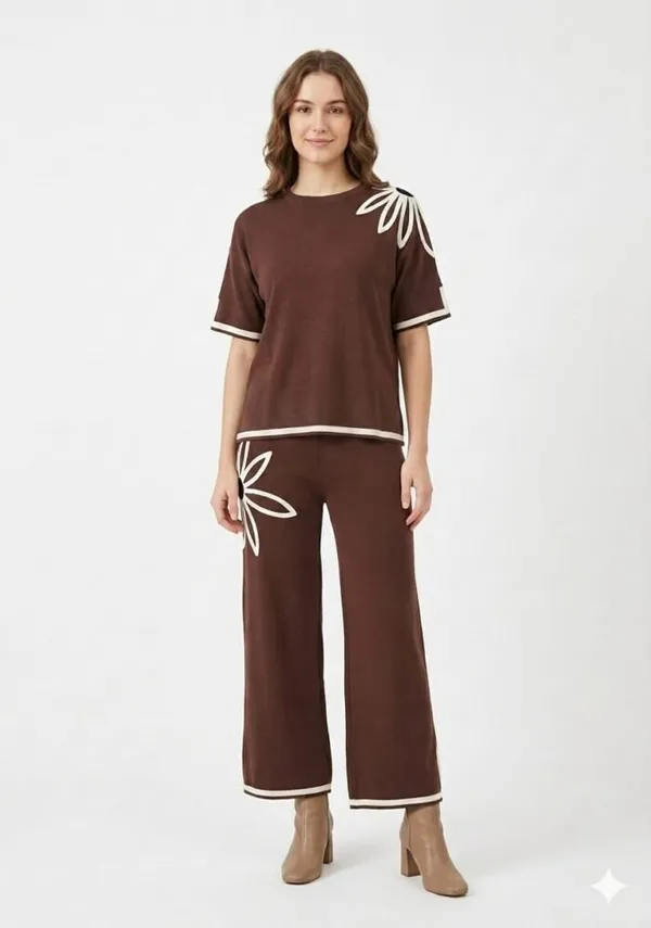 Brown_Knit_Soutache_Embroidered_Tunic_Wide_Leg_Trouser_Set_For_Women