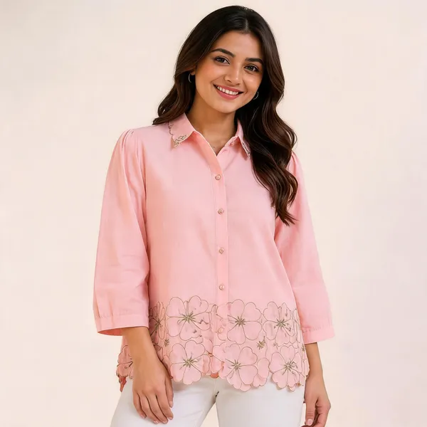 Pink_Cotton_Relaxed_Fit_Floral_Hem_Button_Front_Shirt_For_Women