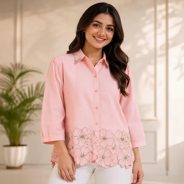 Pink_Cotton_Relaxed_Fit_Floral_Hem_Button_Front_Shirt_For_Women