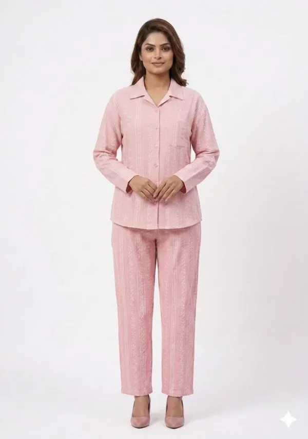 Pink_Cotton_Stripe_Shirt_Co-Ord_Set_For_Women