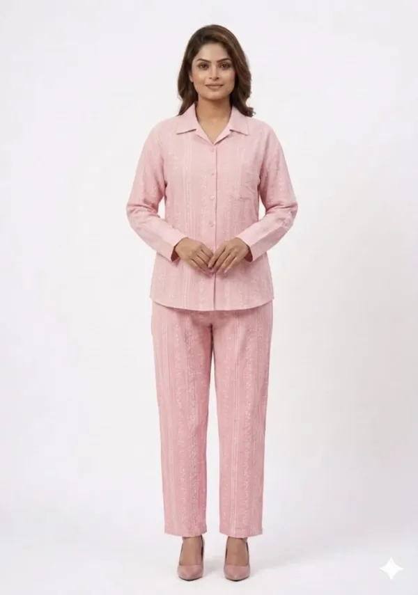 Pink_Cotton_Stripe_Shirt_Co-Ord_Set_For_Women