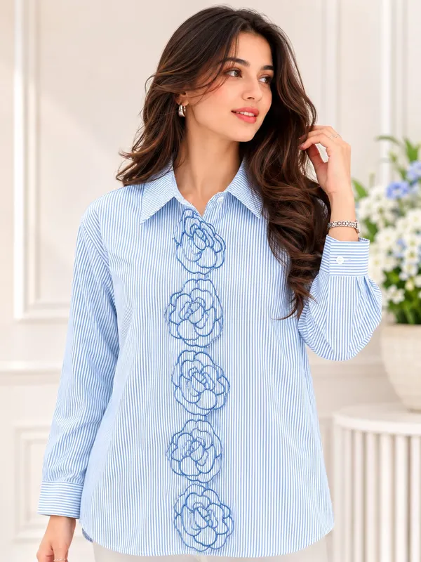 Blue_Cotton_Relaxed_Fit_Striped_Embroidered_Shirt_For_Women