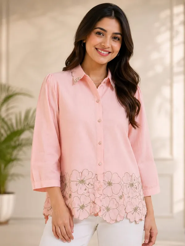 Pink_Cotton_Relaxed_Fit_Floral_Hem_Button_Front_Shirt_For_Women