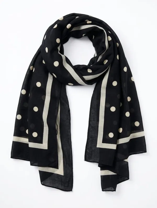 Black_&_White_Cotton_Polka_Dot_Scarf_Stole_For_Women