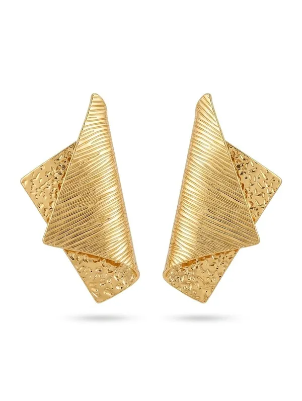 Gold_Alloy_Origami_Textured_Statement_Stud_Earrings_For_Unisex