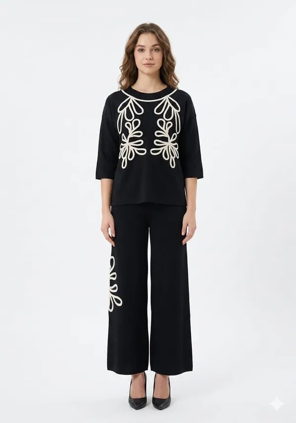 Black_Knit_Straight_Soutache_Embroidered_Tunic_Trouser_Set_For_Women
