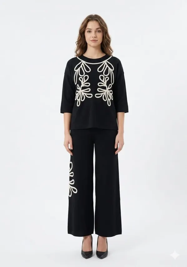 Black_Knit_Straight_Soutache_Embroidered_Tunic_Trouser_Set_For_Women