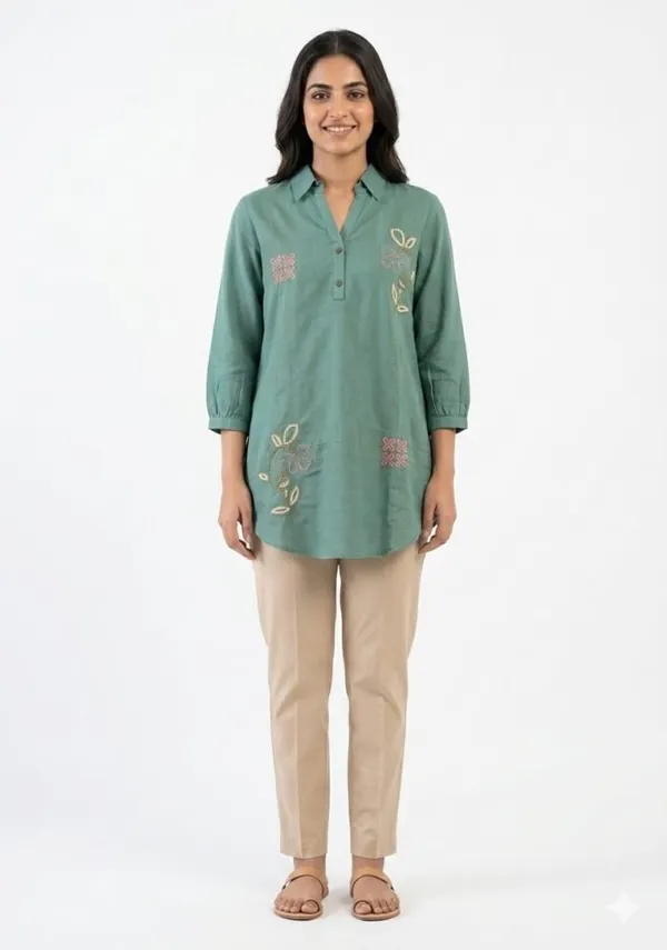 Teal_Cotton_Relaxed_Floral_Embroidered_Kurti_For_Women