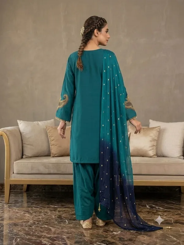 Teal_&_Navy_Blue_Zardosi_Embroidered_Silk_Suit_Set