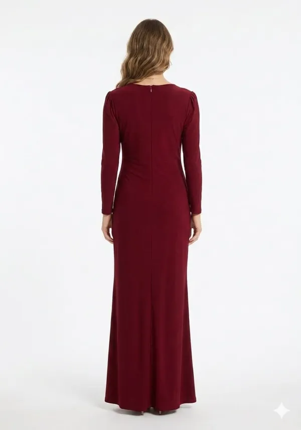 Burgundy_Crystal_Floral_Applique_Ruched_Evening_Gown