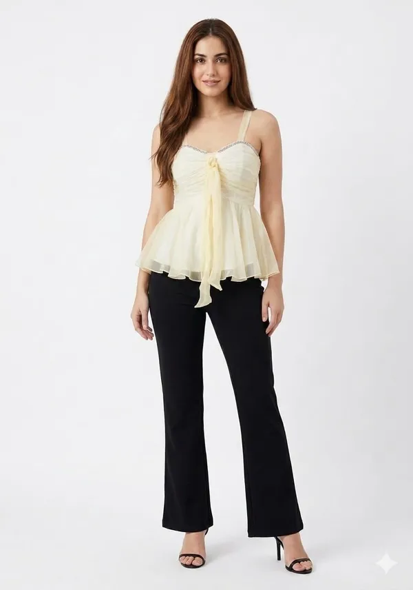 Yellow_Organza_Ruched_Corset_Peplum_Top_For_Women