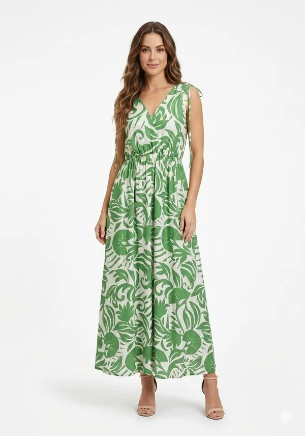 Green_Cotton_Tropical_Print_Sleeveless_Maxi_Dress_For_Women