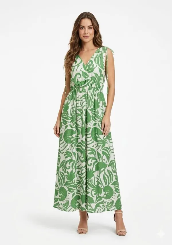 Green_Cotton_Tropical_Print_Sleeveless_Maxi_Dress_For_Women