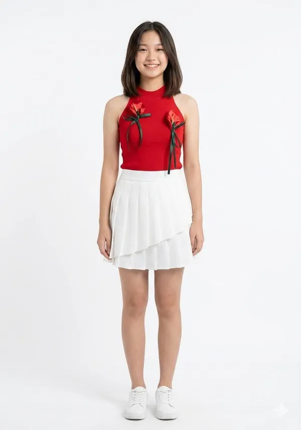 Red_White_Knit_Cotton_Calla_Lily_Halter_Set_For_Women