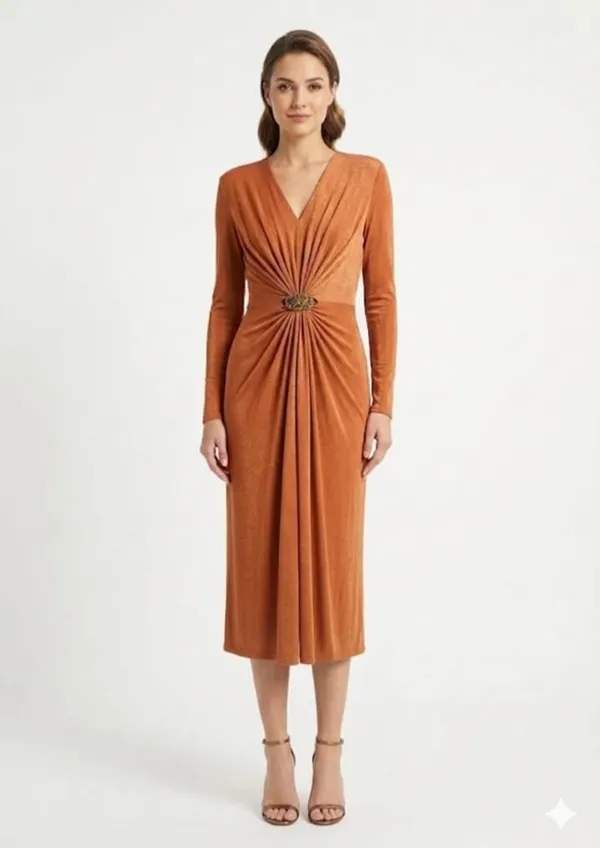 Multicolor_Lycra_Gathered_Waist_Midi_Dress_For_Women