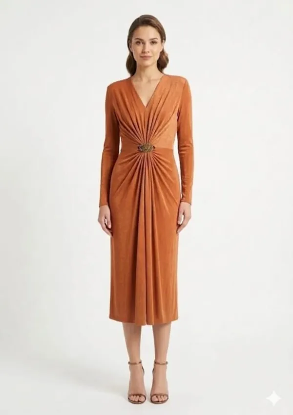 Multicolor_Lycra_Gathered_Waist_Midi_Dress_For_Women