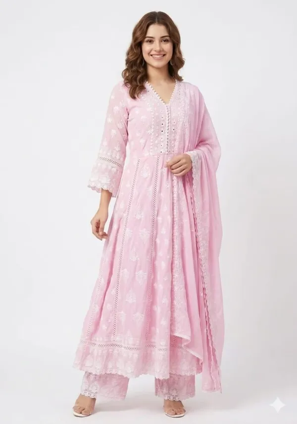 Multicolor_Cotton_Chikankari_Embroidered_Anarkali_Suit_For_Women