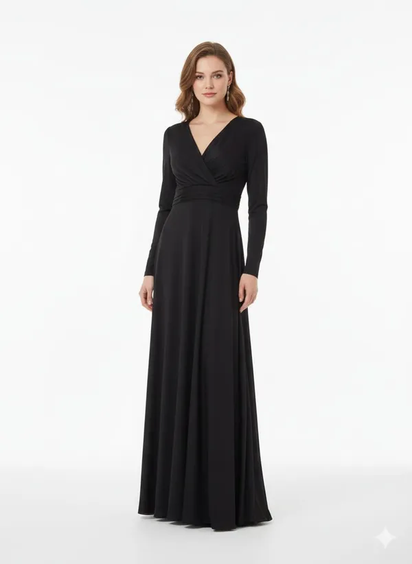 Black_Lycra_A-Line_V-Neck_Evening_Gown_For_Women