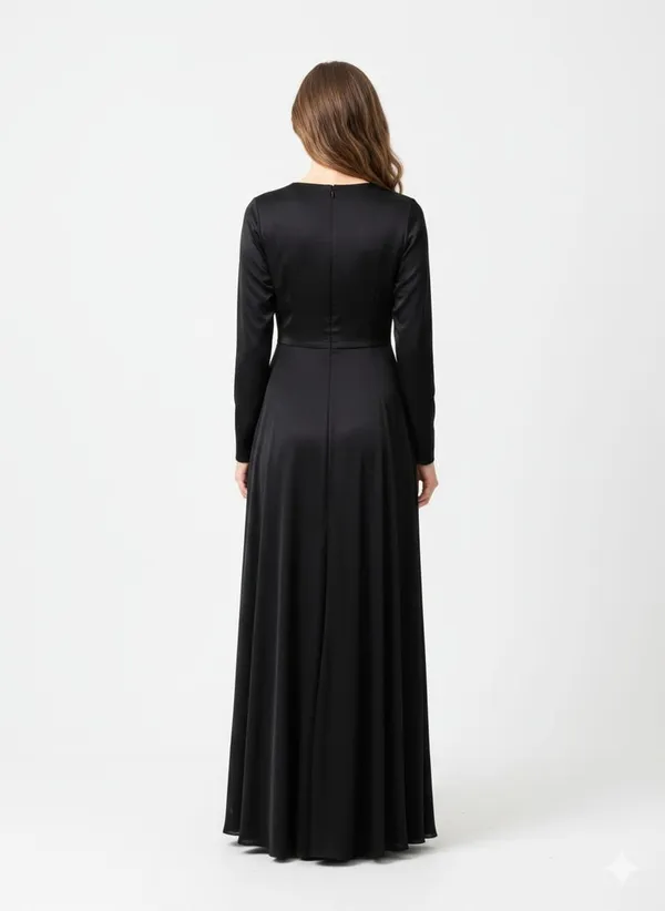 Black_Lycra_A-Line_V-Neck_Evening_Gown_For_Women