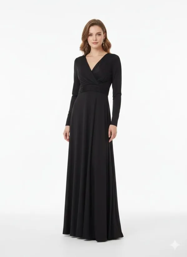 Black_Lycra_A-Line_V-Neck_Evening_Gown_For_Women