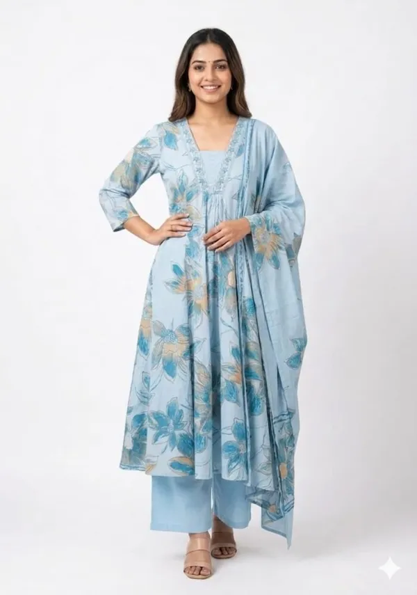 Sky_Blue_Cotton_Floral_Anarkali_Three-Piece_Suit_Set_For_Women