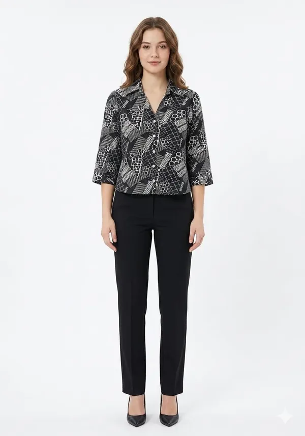 Black_Satin_Boxy_Abstract_Patchwork_Crop_Shirt_For_Women