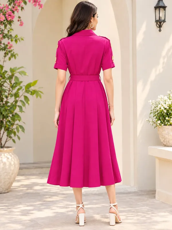Vibrant_Magenta_Shirt_Midi_Dress