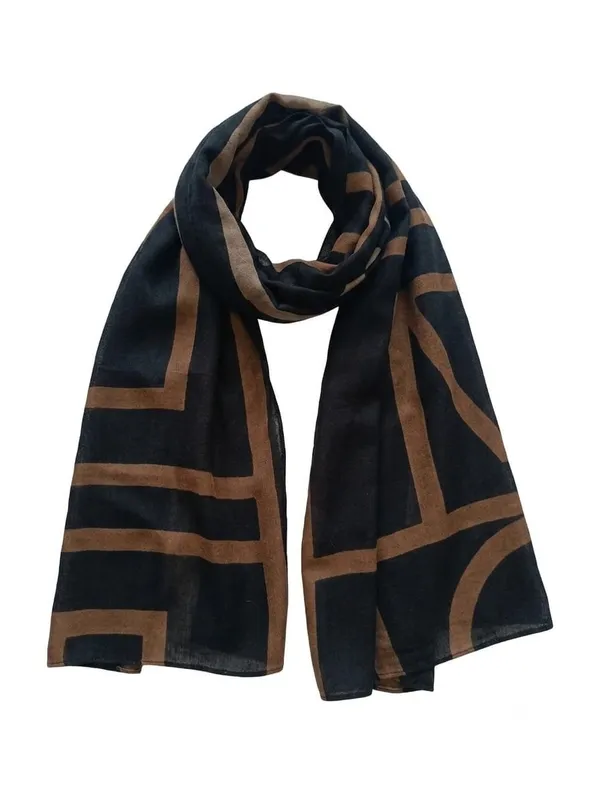 Black_&_Brown_Cotton_Abstract_Geometric_Stole_For_Women
