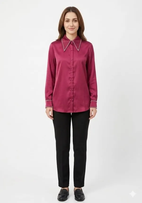 Red_Satin_Oversized_Stone_Work_Shirt_For_Women