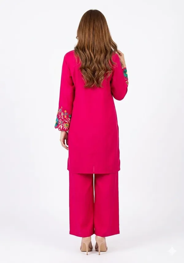 Fuchsia_Pink_Cotton_Floral_Embroidered_Shirt_Co_Ord_Set_For_Women