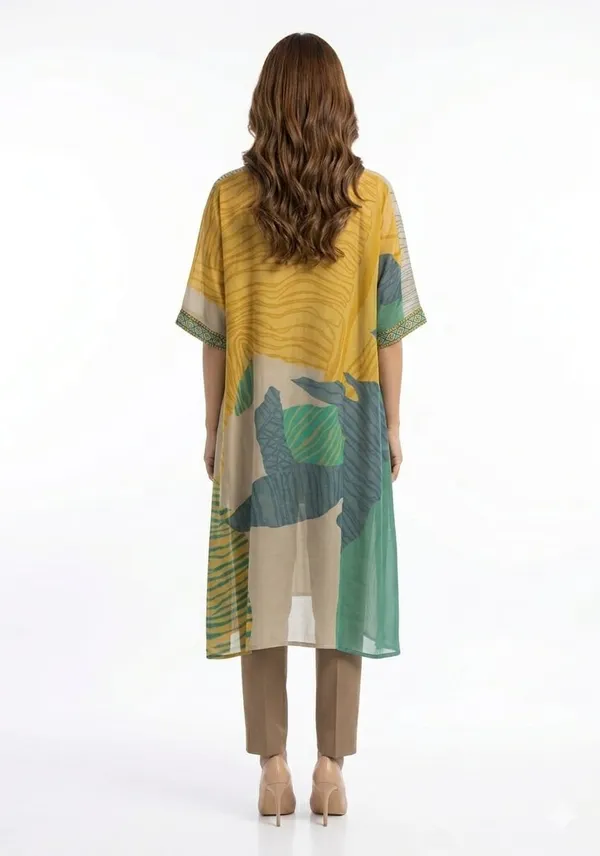 Beige_Crepe_Flowy_Wave_Print_Embroidered_Kaftan_Tunic_For_Women