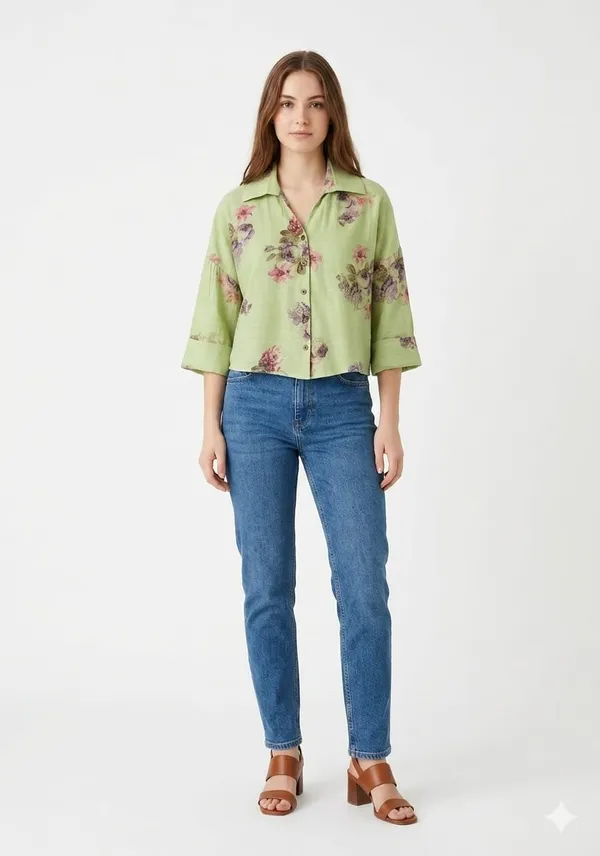 Pista_Green_Viscose_Floral_Boxy_Crop_Shirt_For_Women