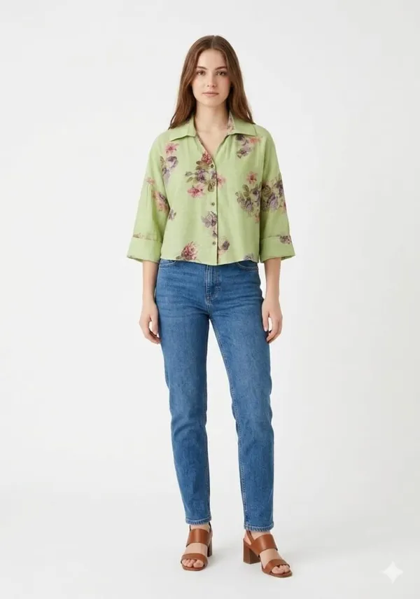 Pista_Green_Viscose_Floral_Boxy_Crop_Shirt_For_Women