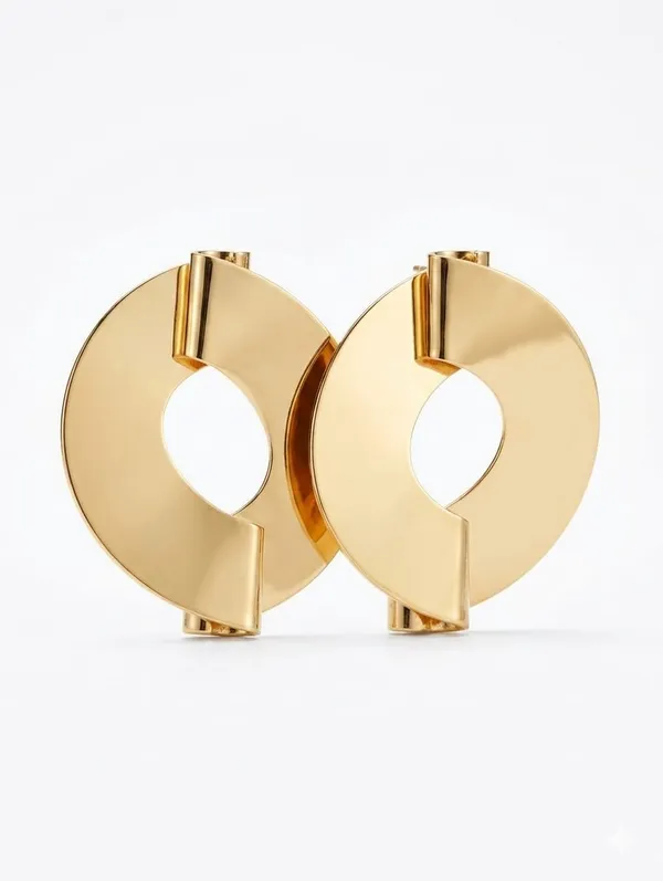 Gold_Alloy_Architectural_Folded_Disc_Statement_Stud_Earrings_For_Unisex