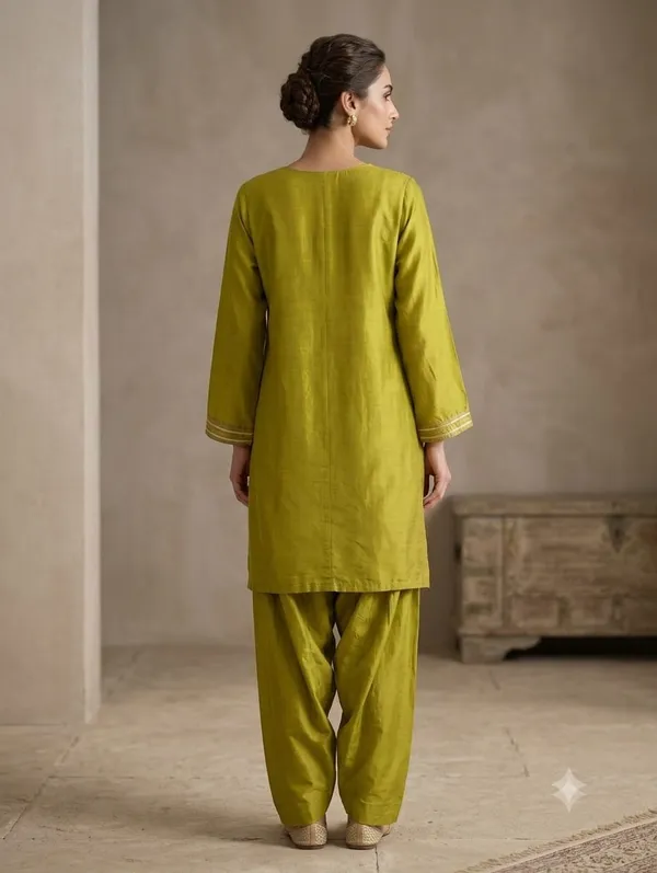 Olive_Green_Abstract_Face_Embroidered_Kurta_with_Salwar_Set