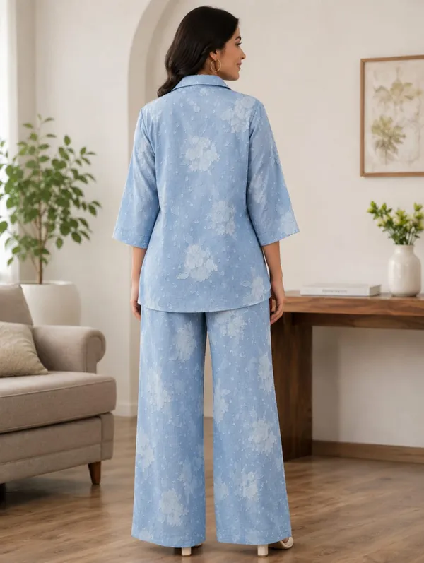 Light_Blue_Floral_Jacquard_/_Schiffli_Cotton_Shirt_&_Wide-Leg_Trouser_Co-ord_Set