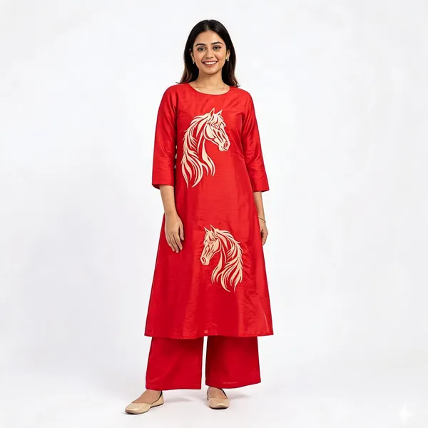 Red_Cotton_Horse_Motif_Embroidered_Wide_Leg_Co-Ord_Set_For_Women