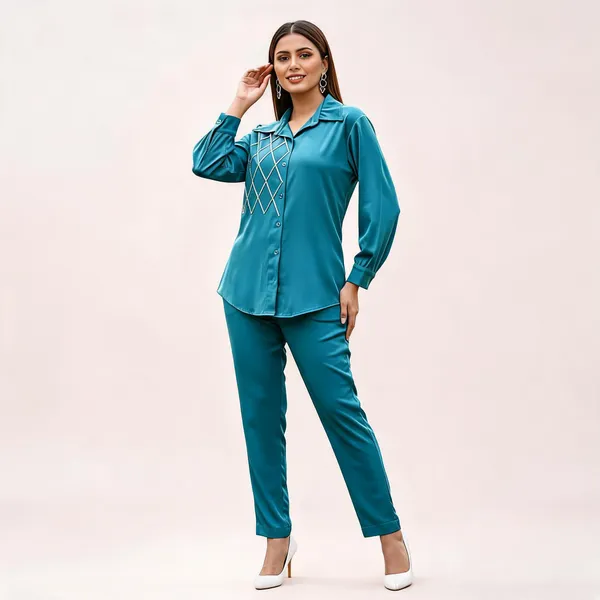 Teal_Blue_Velvet_Relaxed_Fit_Cord_Set_For_Women