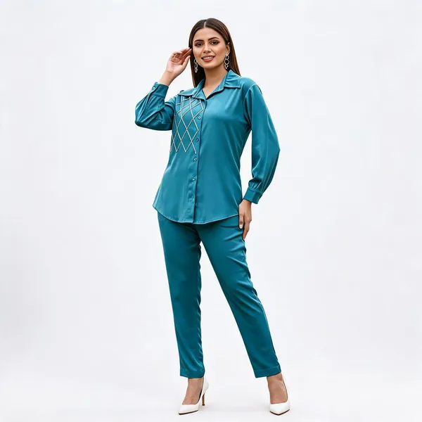 Teal_Blue_Velvet_Relaxed_Fit_Cord_Set_For_Women