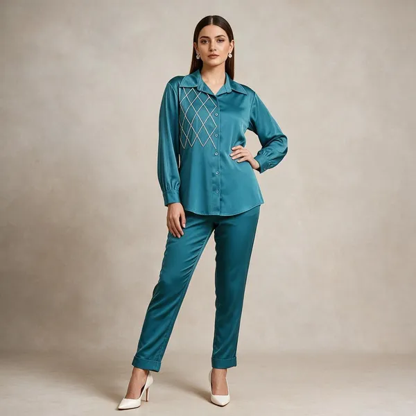 Teal_Blue_Velvet_Relaxed_Fit_Cord_Set_For_Women