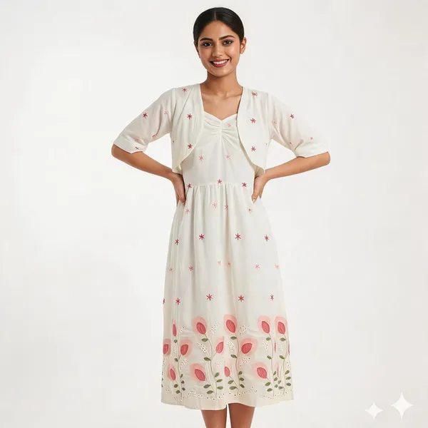 White_Cotton_Floral_Embroidered_Bolero_Midi_Set_For_Women